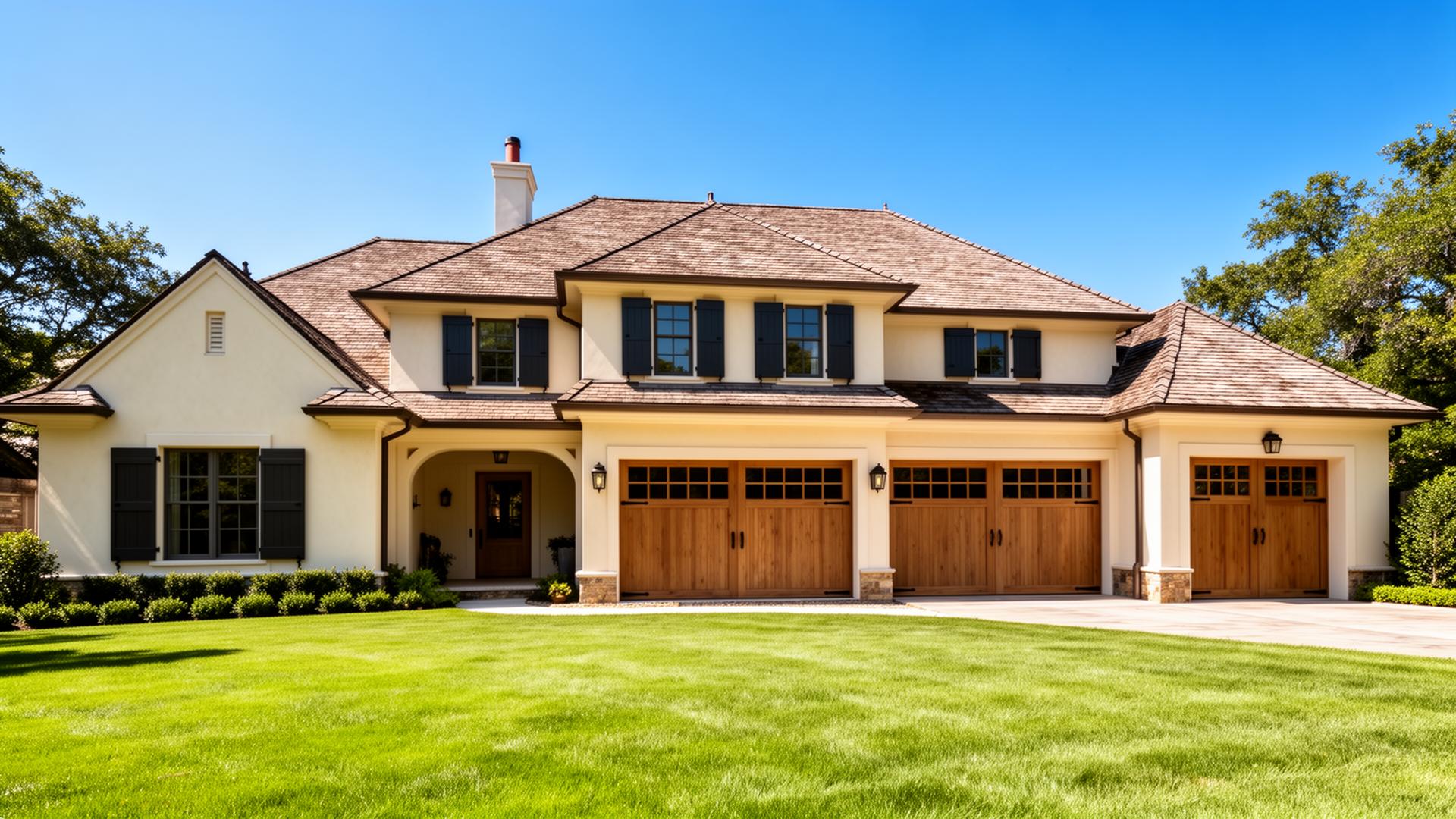 Beautiful craftsman style garage doors on French country estate home in Mineral Springs NC